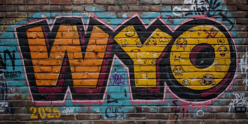 “A young couple chatting over text messages on their phones, bright emojis floating around the word ‘WYO’ in bold modern typography — clean white background with electric blue accents — stylish, youthful, and tech-inspired design conveying clarity and fun digital communication.”