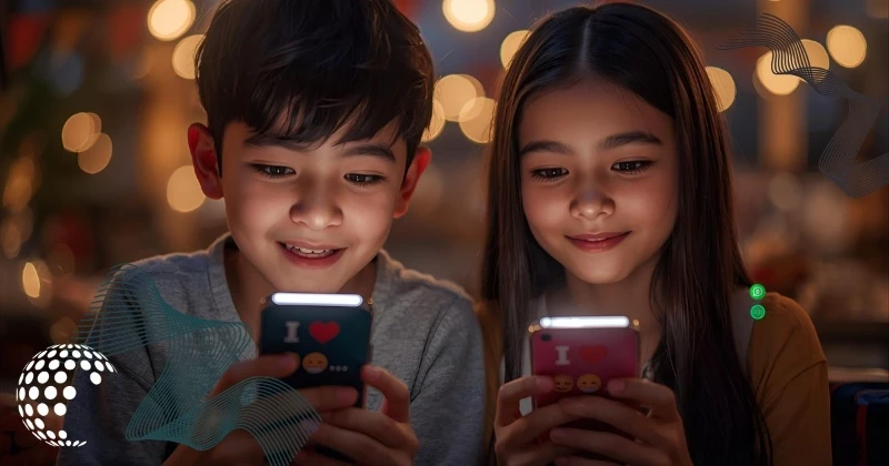 A young man and woman using TikTok and gaming surrounded by glowing “NPC” and “Main Character” icons, symbolizing NPC meaning in 2025 trends