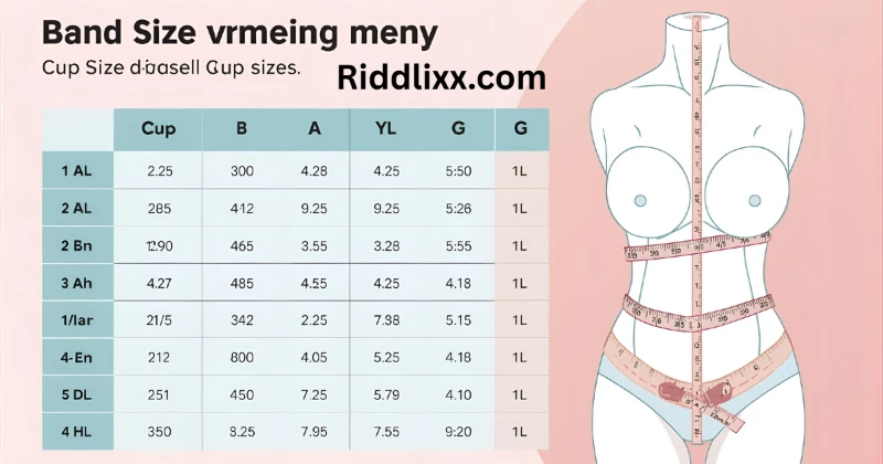 “Breast size chart showing band, bust, and cup size difference infographic”