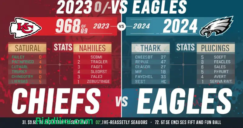 Chiefs vs Eagles season-by-season breakdown 2023, 2024, 2025 with key statistics.