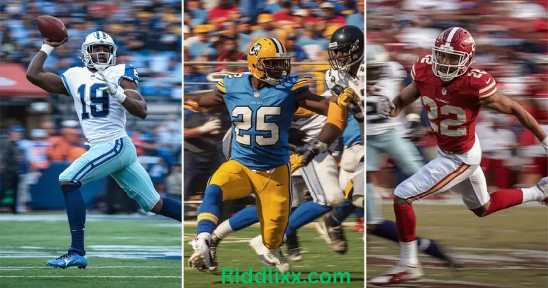 Two professional American football teams facing off in a high-energy stadium atmosphere