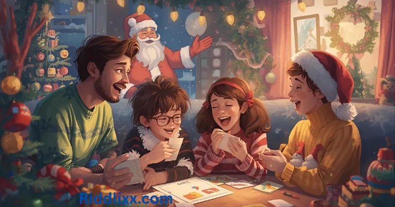 Family enjoying Christmas riddles together"