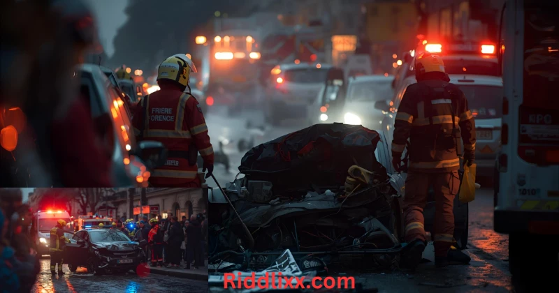 Emergency response at a car crash site in Paris, symbolizing Princess Diana’s accident