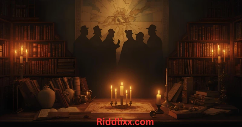Illustration of the secretive 18th-century Illuminati meeting, representing mystery, power, and historical secrecy.