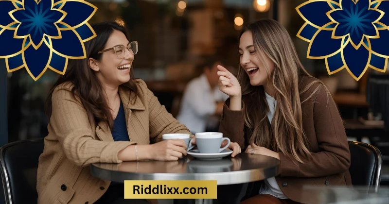 “Two friends laughing and exchanging playful witty banter during conversation”